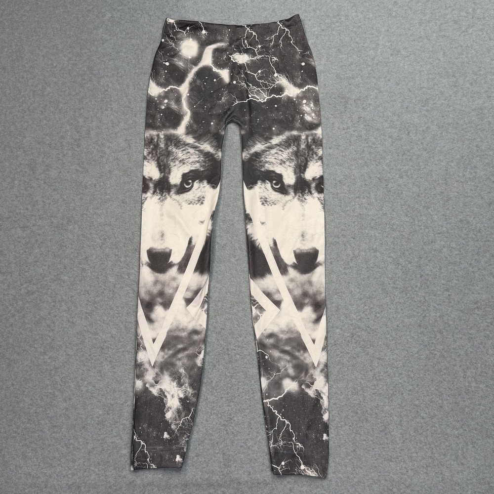 Just One Leggings Womens S Black Wolf Spirit Lightening‎ Elastic Waist Stretch